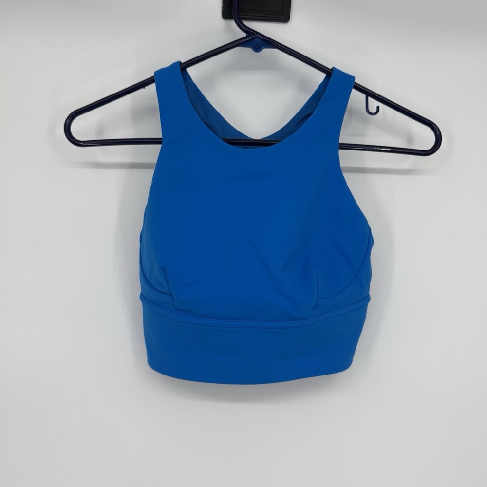 Lululemon Blue Wunder Train‎ Long Line High Neck Racerback Sports Bra Size 4